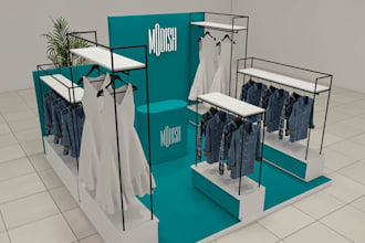 design 3d kiosk or showroom interior for your brand
