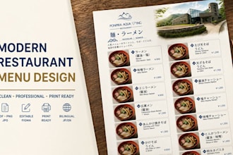 design a modern restaurant menu, cafe menu or food menu