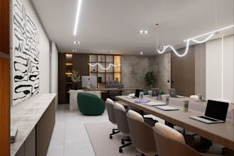 redesign spatial layout for office interior render, new workplace visualization