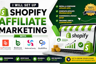 set up shopify affiliate marketing with uppromote, bixgrow, referralcandy
