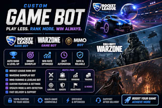 build game bot that will rank your rocket league game, game bot warzone, mmo bot