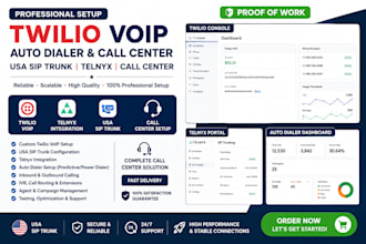 setup custom twilio voip auto dailer, usa sip trunk, telnyx, p1, call center