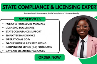 assist with state compliance licensing documents for healthcare and nemt startup