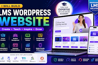 build lms online course wordpress website academy training membership website
