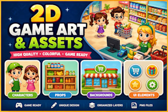 design colorful 2d game art and assets for kids mobile games