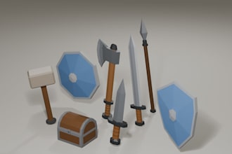 create a low poly game props customized in your style