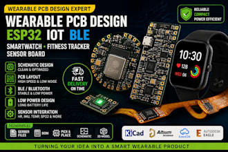design wearable pcb, esp32 iot, ble smartwatch, fitness tracker and sensor board