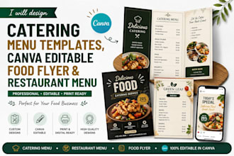 design catering menu template,canva editable food flyer and restaurant menu cafe