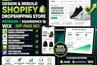 design rebuild shopify dropshipping store redesign squarespace wix off page seo