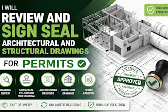 review and sign seal architectural and structural drawings for permits