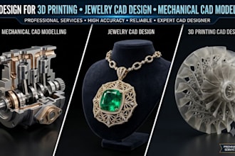 do cad design for 3d printing, jewelry cad design, mechanical cad modelling
