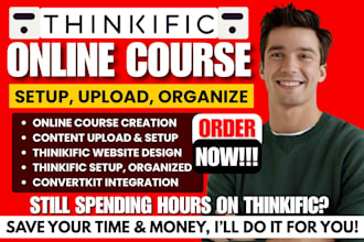 thinkific course setup upload organize lessons lms thinkific online course
