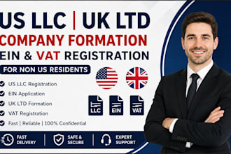 register US UK llc, vat, company formation and ein for non US residents