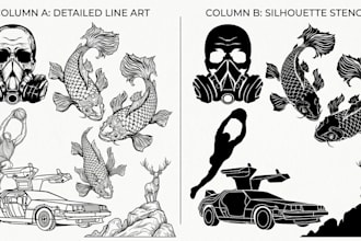 draw custom line art and silhouette stencil