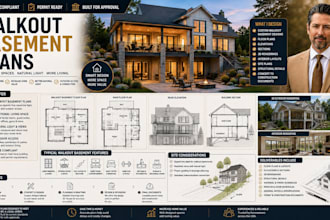 draw walkout basement plans architectural permit drawings for city approval