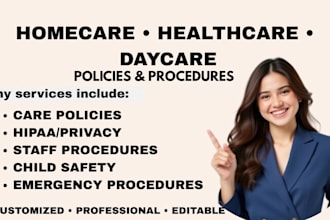 create detailed policy and procedures for homecare, healthcare and daycare 24hrs