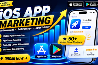 ios app marketing, 50 apple store rating review, mobile app download, playstore