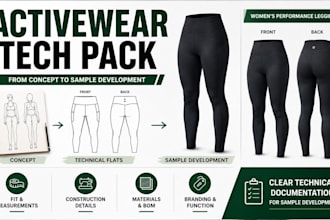 create production ready activewear tech pack for your clothing brand