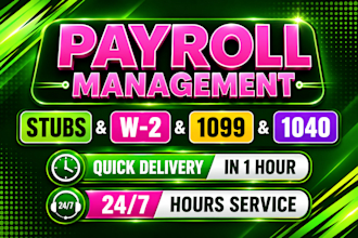 prepare adp payroll , stubs , paycheck , w2, 1099 and 1040