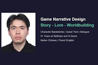 write game story, character lore and worldbuilding content