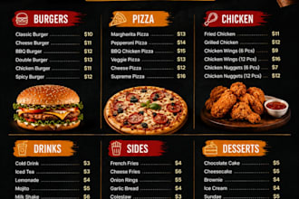 design menu, rate list and invoice