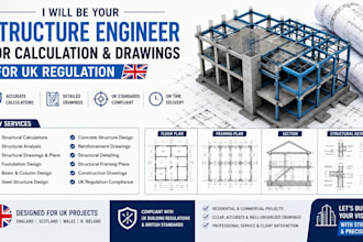 be your structure engineer for calculation and drawings for UK regulation