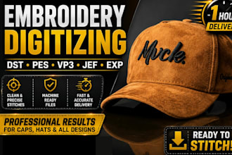 do complex embroidery digitizing into dst, pes, vp3, jef, exp, in 1 hour