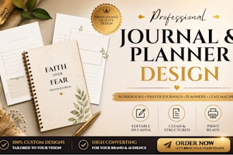 create prayer journal design, workbook design, planner design journal design