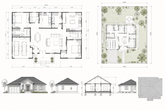 do 2d floor plan, site plan, adu house plan, elevation and architectural drawing