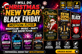 create christmas, new year, black friday, nightclub, music and event flyers