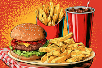 draw food pop art illustration