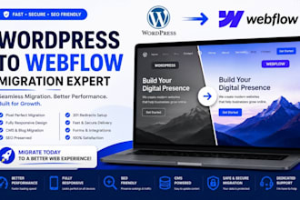 migrate wordpress to webflow with SEO, cms, 301 redirects and responsive design