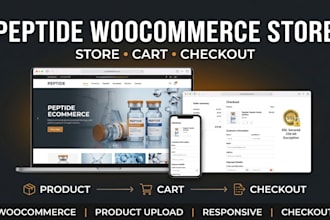 build peptide woocommerce website, ecommerce store and checkout setup
