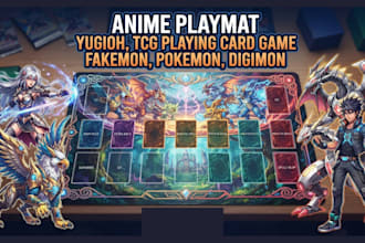 create anime playmat yugioh, tcg playing card game fakemon, pokemon, digimon