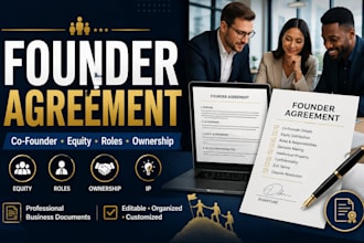 draft professional founder agreement, cofounder contract and startup partnership
