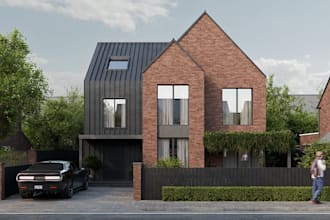 produce brick house exterior render from cad, cgi building image for marketing