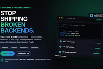 fix, secure and audit your supabase firebase backend postgresql ongo database
