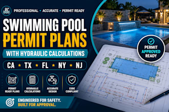 design swimming pool premit plans with hydraulic calculations ca tx fl ny nj