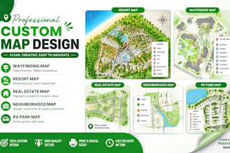 design wayfinding map, resort map, real estate map, neighborhood map, rv park