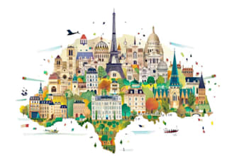 draw unique city, building, landmark, country and travel maps