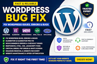 fix wordpress wordpress bugs, errors, woocommerce and wordpress elementor issues