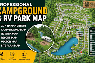 create 2d 3d campground map, rv park map, resort map, vector map, site plan map