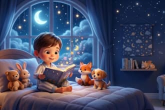 create cute 3d bedtime story illustrations for kids