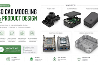 design plastic parts, snap fit casing, injection mold, for 3d cad modeling