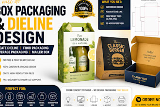 create box packaging dieline, box food packaging, beverage packaging mailer box