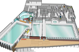 design pool and landscape with 3d rendering and layout plan
