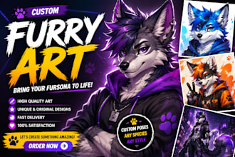 draw custom furry art, fursona and furry character illustration
