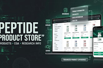 build peptide website with product catalog, coa section and research information