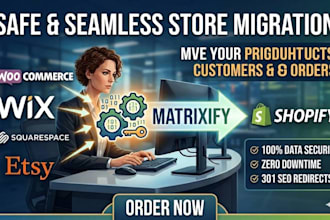 migrate woocommerce, wix, or squarespace to shopify using matrixify