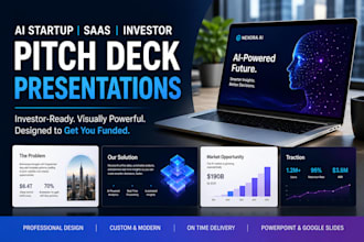 design ai startup, saas and investor pitch deck presentations powerpoint